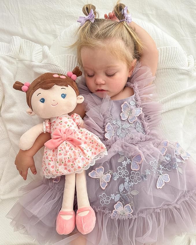 Soft Baby Doll Toys (16''), My First Baby Rag Doll for 1 Year-Old Girl Birthday Gift,Christmas Plush Toys Gift for Toddler Kids Infants-Cherry