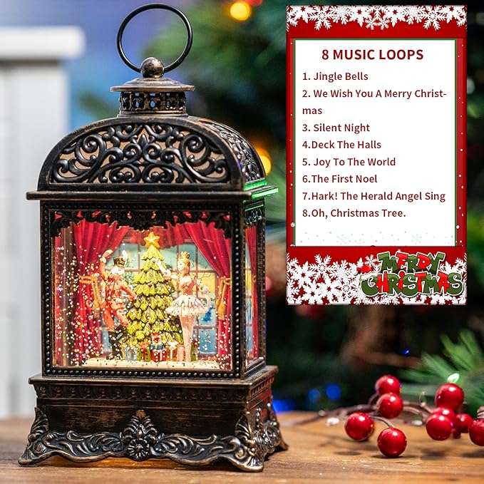 Christmas Snow Globe Lantern, Dancing Princess, Nutcracker and Ballerina, Christmas Tree, Holiday Decorations Gifts for Family, Children or Friends