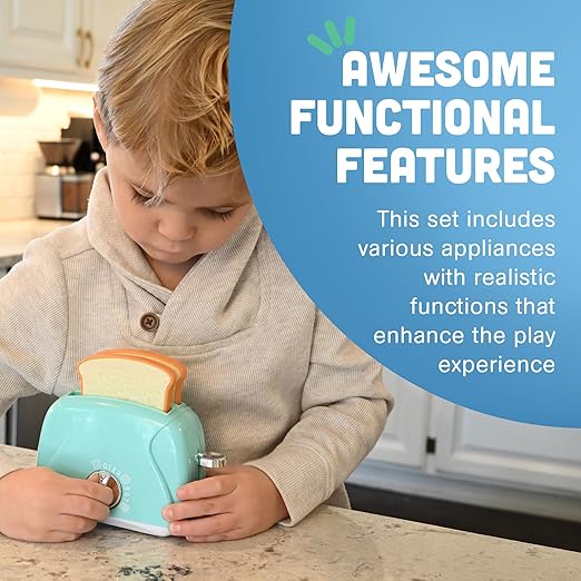 Constructive Playthings My Play Kitchen Appliances Set, Toy Blender, Mixer, Toaster, and Coffee Machine for Imaginative Play, Learning Toy for Ages 3+