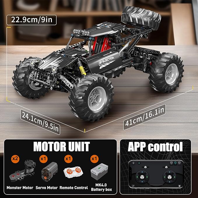 Mould King Bigfoot Climbing Car Building Kit, Remote Control Buggy Off-Road Racing Car Toy Building Blocks Set, for Kids/Adult(1016+ Pieces)
