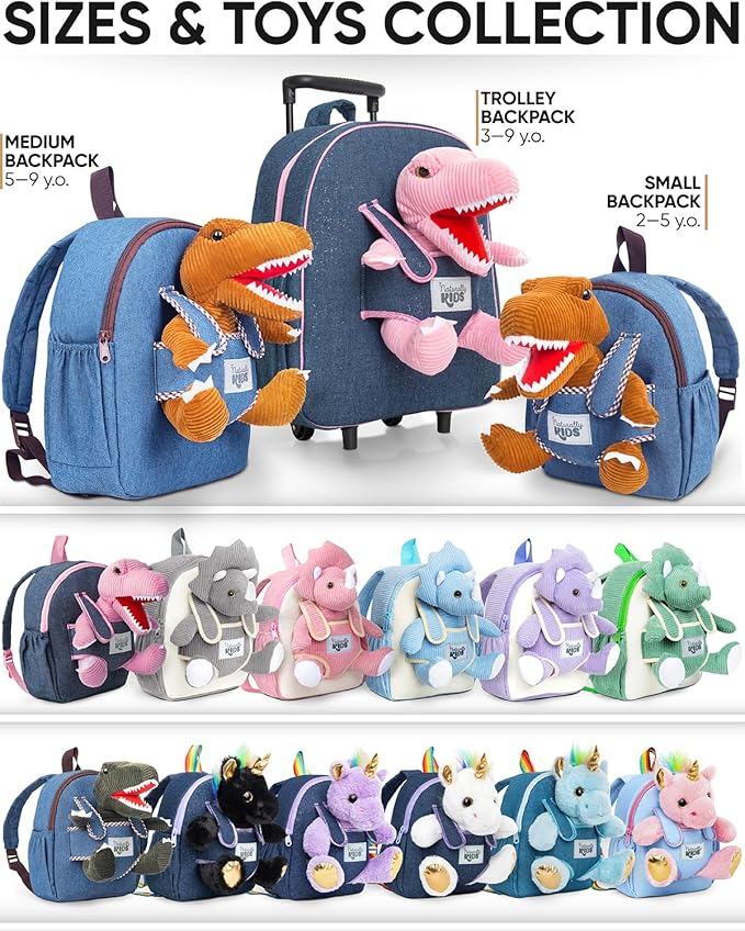 Dinosaur Backpack for Kids 3-5, Toddler Backpack for Boys with Detachable Dinosaur Toy with Pockets and Reflective Logo Patch