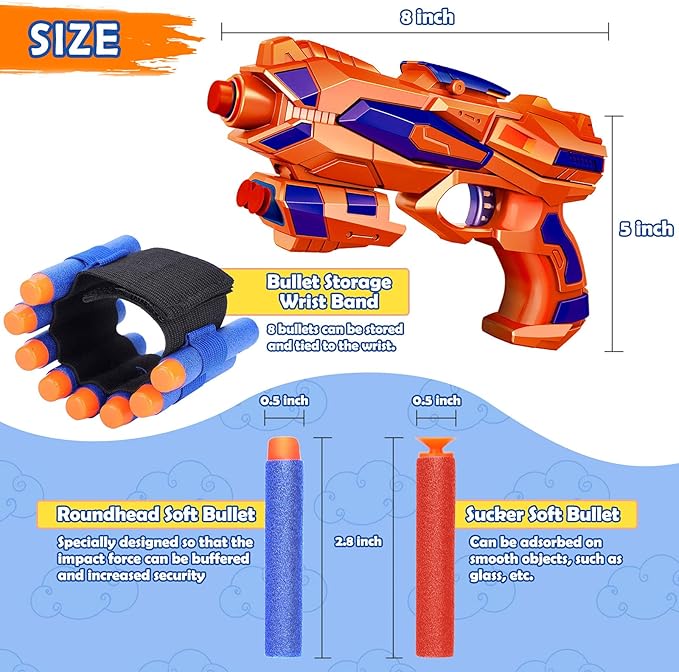 JONEG 2 Pack Blaster Guns Toy, Guns Toys for Kids Age 6 8 Birthday Gift for 6-7 Year Old Boys Girls Ideas Gifts for Boys Kids Age 6 10 Outdoor Games Toys for 9 yr Old Boy