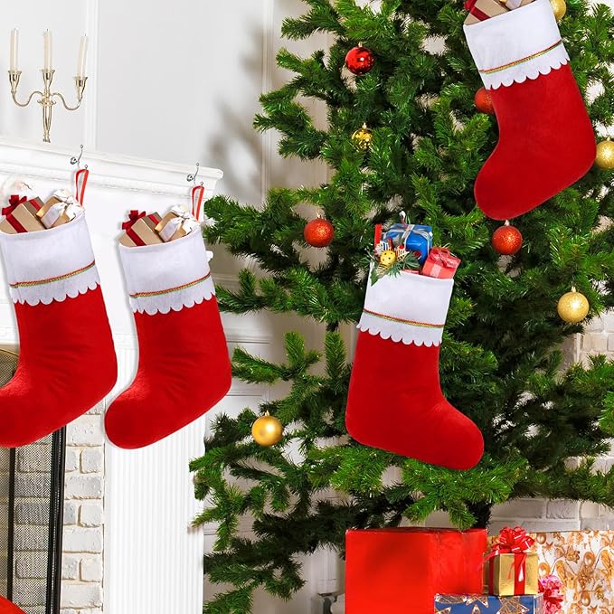24 Pack Red Felt Christmas Stockings Bulk 15" Xmas Fireplace Hanging Stockings Christmas Holiday Decoration Stockings Stuffer Party Favors Stockings for Xmas Decoration