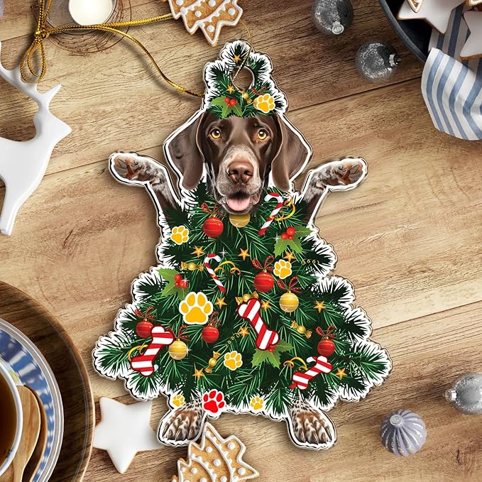 2025 German Shorthaired Pointer Dog Christmas Ornament - German Shorthaired Pointer Dog Dressed as a Christmas Tree - Fun and Festive Acrylic Decoration