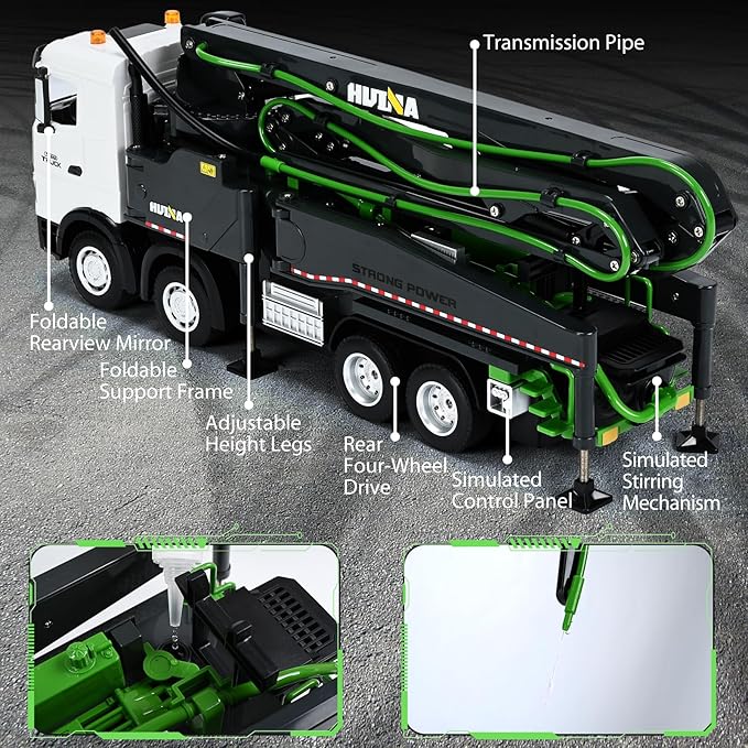 kolegend 1:18 Scale RC Concrete Pump Truck 2.4Ghz Remote Control Cement Toy Truck 11 Channel RC Construction Vehicles with Working Water Pump, Lights and Sounds Toys Gift for 8+ Years Old Kids Boys