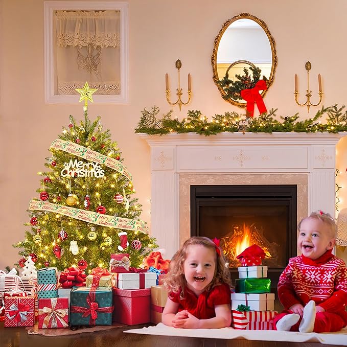 Christmas Artificial Tree 4.5 FT, PVC Mixed Automatic Tree with Dual Color LED Lights, Easy Setup, Durable, Modern Design, Indoor & Outdoor Holiday Decoration