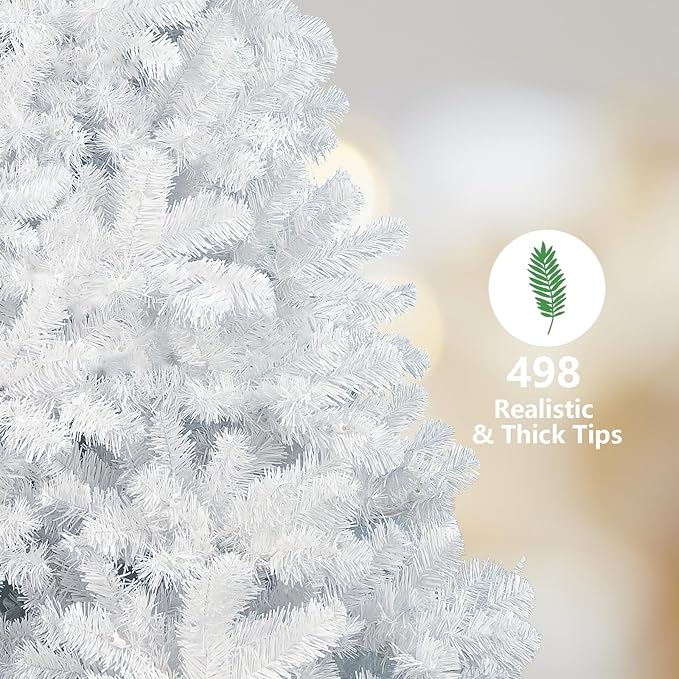 5ft White Christmas Tree with 498 Steel Branch Tip,Unlit Premium Full Hinged Spruce Christmas Tree with Foldable Base, Artificial Xmas Tree for Easy Holiday Setup