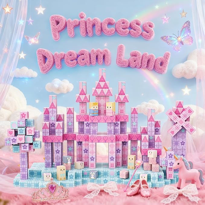 100 PCS Magnetic Blocks for Kids Ages 3 4 5 6 7 8 9 10, STEM Sensory Building Toys, Princess Castle Magnetic Toys, Christmas Birthday Gifts for Girls Toddlers