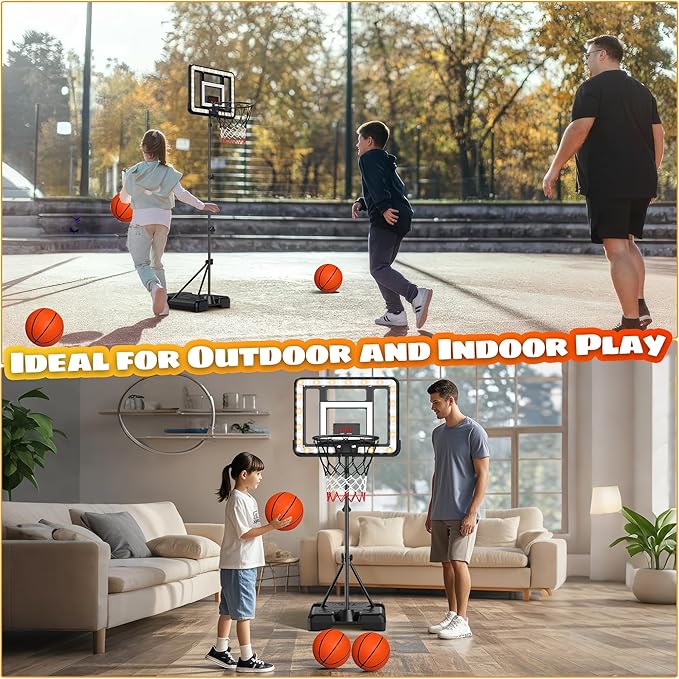 Kids Indoor Basketball Hoop with Scoreboard & Timer,Toddler Adjustable Height 3ft-5.8ft Basketball Hoop with Stand Goal Toy for Outdoor Backyard,Sports Game Play for Boys Age 3-8