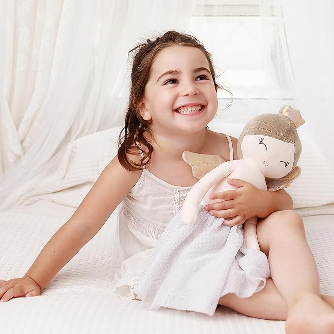 Perfectto Design Ballerina Princess Doll Stuffed Animal for Girls Toy Set - Bag, Tutu, Wings Play for 3 4 5 Year Old Girl Gift for Little Girl, Birthday, Christmas Age 3-9