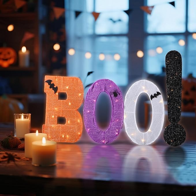 Halloween Decorations Outdoor & Indoor Marquee Light Up Letters Sign Boo! for Indoor Halloween Decor, Holiday Arrangements,Fireplace Mantel, Tabletop, Bedroom, Wall or Holiday Display