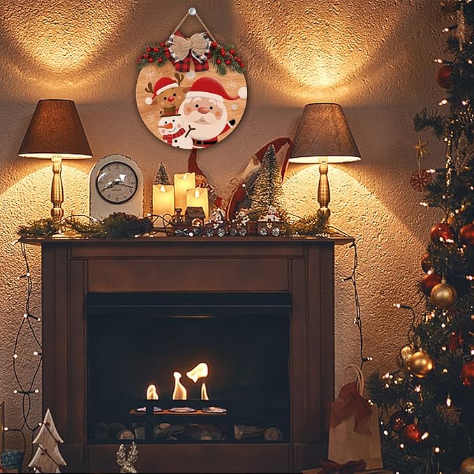 Merry Christmas Decorations Wreath, Merry Christmas Sign Front for Door Decoration, Rustic Wooden Holiday Decor for Front Door Porch Window Wall Farmhouse Indoor Outdoor Decorations