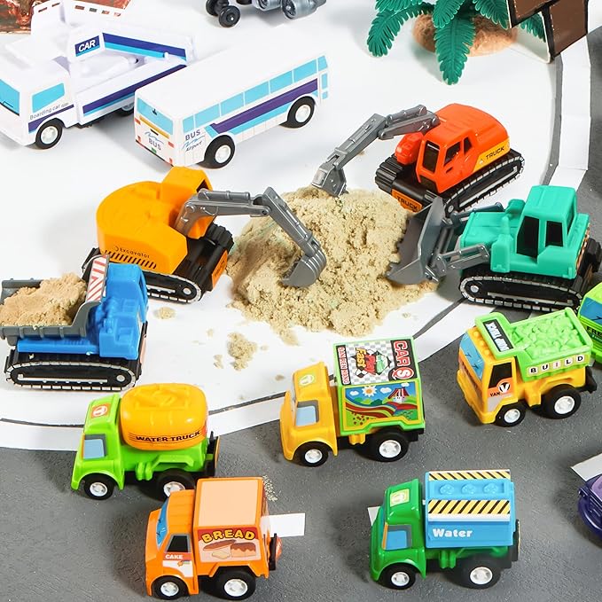 JOYIN 25 Pieces Pull Back Cars and Trucks Toy Vehicles Set for Toddlers, Girls and Boys Kids Play Set, Die-Cast Car, Kids Party Favors, Easter Stocking Stuffers, Birthday Gift