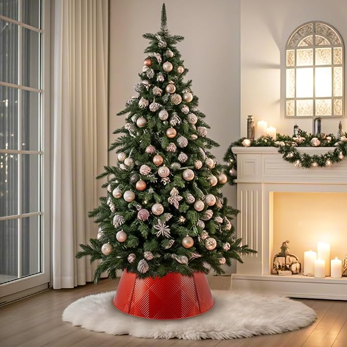 Metal Christmas Tree Collar 28 inch,Voumsil Christmas Tree Ring Collar Stand Cover Real Artificial Trees Indoor Outdoor Decoration