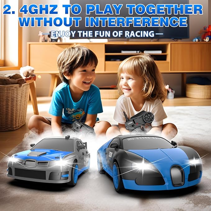 RC Drift Car, 1:24 Remote Control Blue High Speed Race Drifting Cars, 2.4GHz 4WD Electric Sport Racing Hobby Toy Car with Headlight and Double Batteries for Boys and Girls Adults
