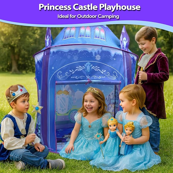 Princess Play Tent for Girls Ice Castle Imaginative Fairy Tale Pretend Game Playhouse Indoor Outdoor Pop Up Kids Tent Toy Gift for Children Toddlers Festival Birthday Party