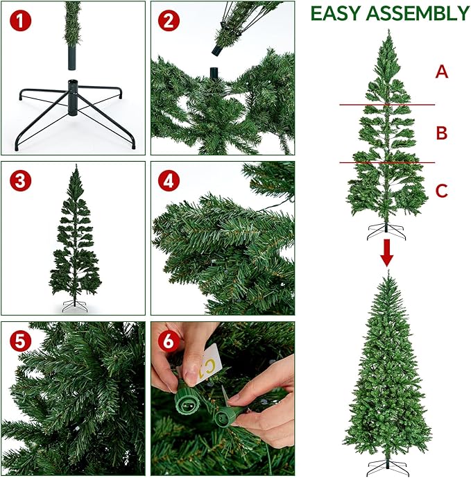 7.5FT Prelit Christmas Tree with 350 LED Lights, App Controlled Artificial Christmas Tree with Multi-Color RGB Lights & Music Sync, Slim Pencil Christmas Tree for Home Christmas Decorations