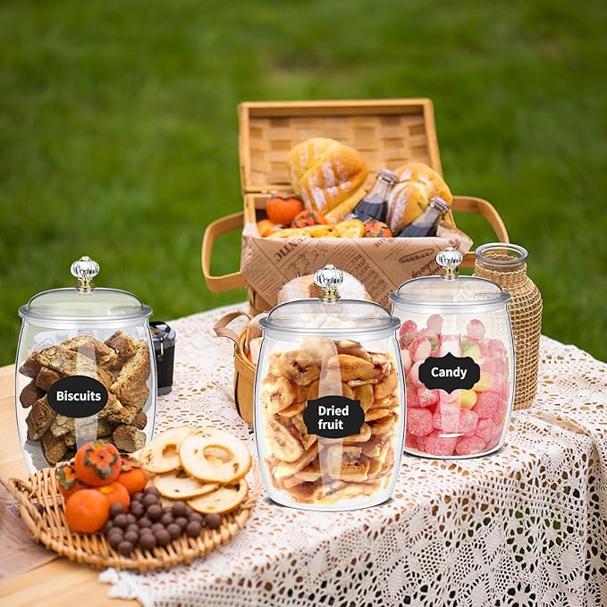 4 Pcs 64 oz Candy and Cookie Jar with Lids 4 Spoons Plastic Jars Decorative Apothecary Jars Candy Buffet Containers Clear Can Airtight Food Storage Canister for Home Decoration Supplies