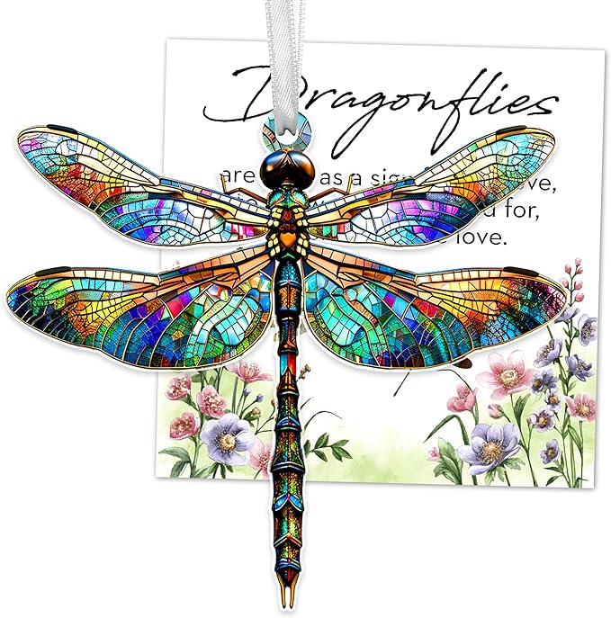 OASSIE Christmas Dragonfly Gifts for Women - Acrylic Christmas Ornaments 2025 for Tree with Card - Dragonflies Decor for Home Garden Decorations, Gifts Ideas for Mom Grandma Friends