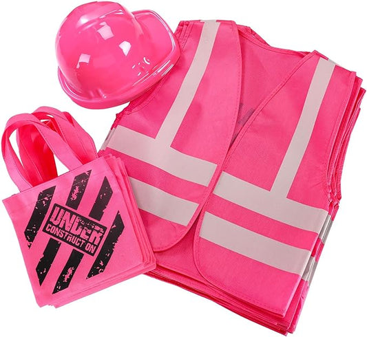 Geyoga 36 Pcs Kids Construction Worker Costume Construction Dress up Party Favors Vests Hats Bag for Birthday Age 3-8