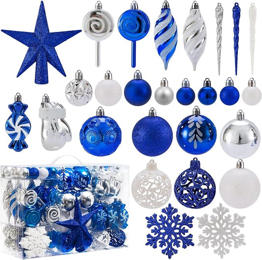 Shatterproof Christmas Ball Ornaments Set, 130 Pack Christmas Tree Decorations, Assorted Hanging Christmas Balls Bulk for Holiday Indoor Outdoor Xmas Party Decor (130 Blue)