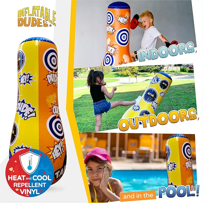 INFLATABLE DUDES Target Bags -Kids Punching Bag | Already Filled with Sand| Bop Bag | Premium Inflatable Toy | Punching Bag for Kids | Enhanced Bounce-Back Action! | Indoor Outdoor -Party Games