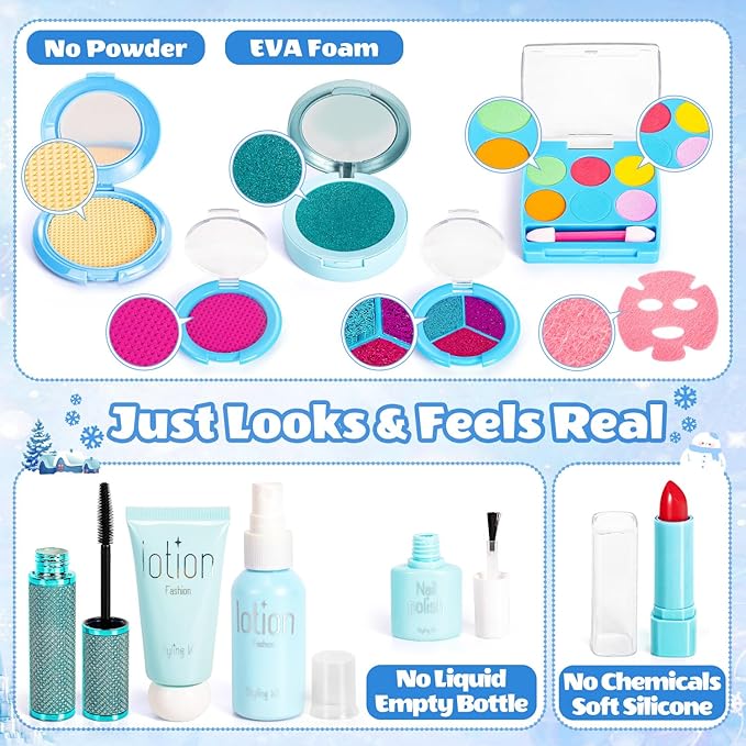 Frozen Pretend Makeup for Toddlers Toys 3-5, Fake Play Make Up Pretend Play Princess Frozen Toys for Girls, Christmas Birthday Princess Gifts Toys for 3 4 5 6 7 8 Year Old Girls Kids