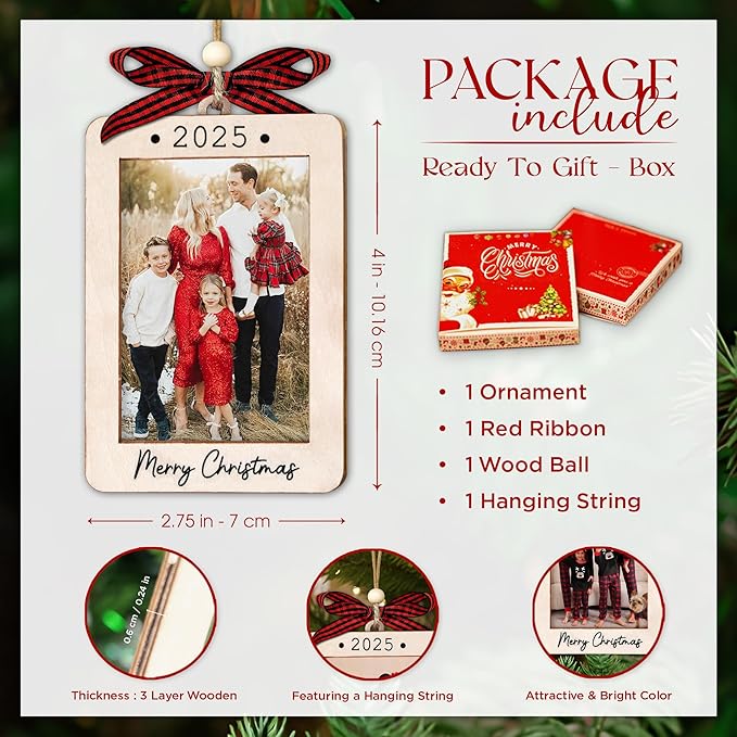2025 Christmas Ornament Picture Frame - Family Photo Frame Ornaments - Picture Frame Ornament For Tree - Merry Christmas Ornaments With Picture Insert - Christmas Gift For Family, Friends