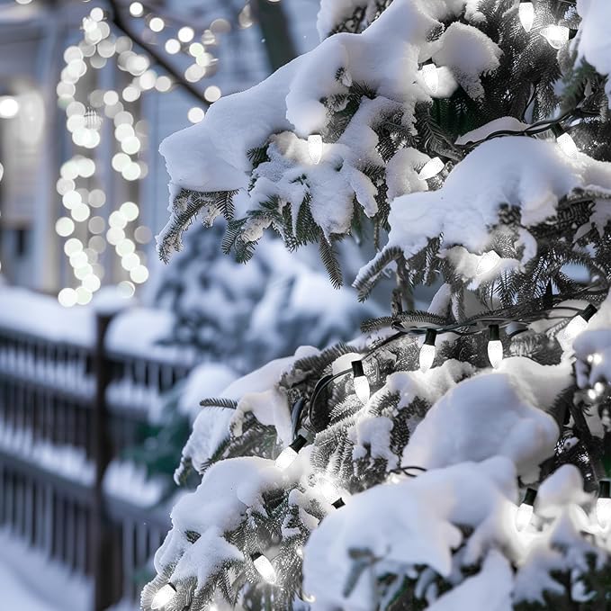 Minetom C9 LED Commercial Outdoor Christmas Lights 150 FT Heavy Duty Connectable UL Certified Pure White C9 Lights for Indoor Roofline Xmas Decor