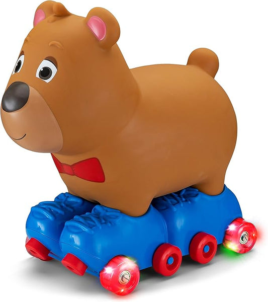 Kid Trax Silly Skaters Bear Toddler Foot to Floor Ride On Toy, Kids 1-3 Years Old, Soft and Inflatable, Single Rider, Light Up LED Rollerskates, Brown