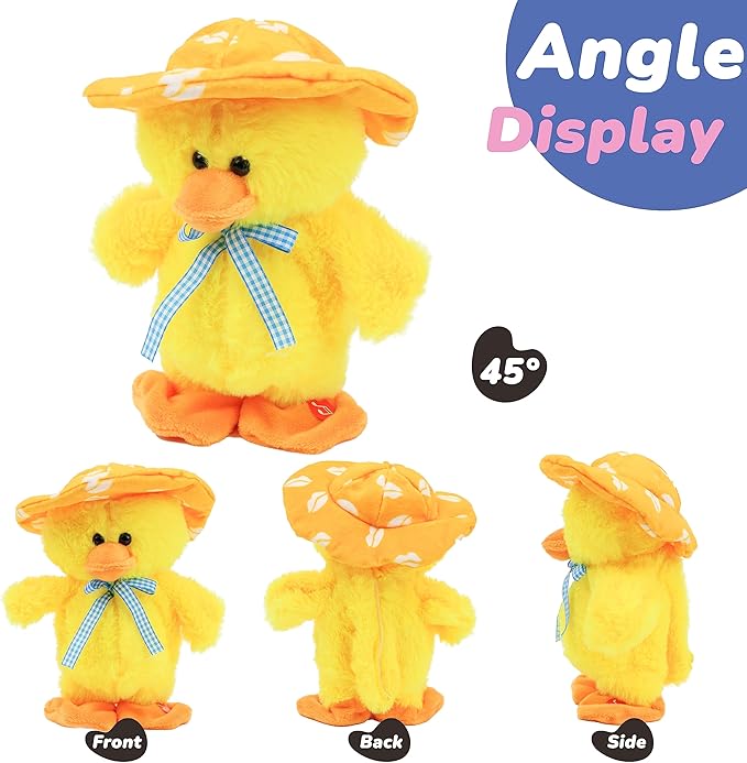 Hopearl Talking Singing Duck Toy Repeats What You Say Walking Duckling Electric Interactive Animated Toy Speaking Plush Buddy Gifts for Toddlers, Yellow, 8''