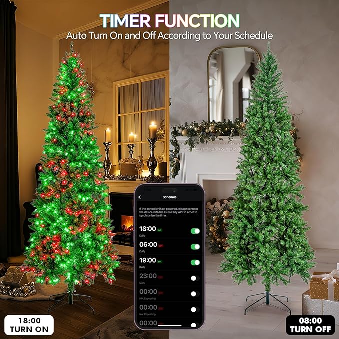 9FT Prelit Christmas Tree with 550 LED Lights, App Controlled Artificial Christmas Tree with Multi-Color RGB Lights & Music Sync, Slim Pencil Christmas Tree for Home Christmas Decorations
