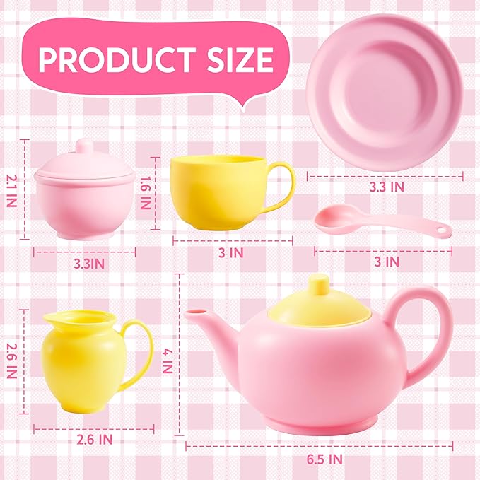 JOYIN 18PCS Pretend Tea Party Set, Pink Plastic Tea Set, Mini Kitchen for Kids, Gifts for Toddler Boys Girls, Gift for Christmas