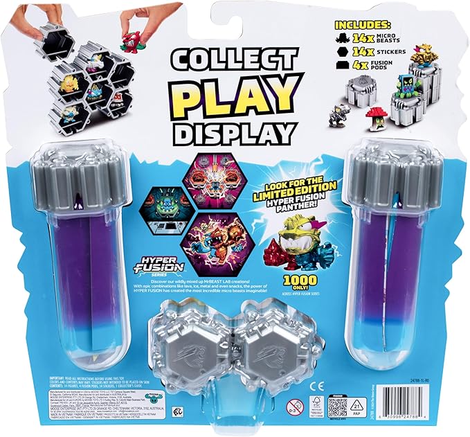 MRBEAST LAB Swarms Series 3, Hyper Fusion Series, 14 Pack Collectible Micro Beasts, 14 Collectible Stickers & 4 Fusion Caps to Build Out Your Own Milk Bones