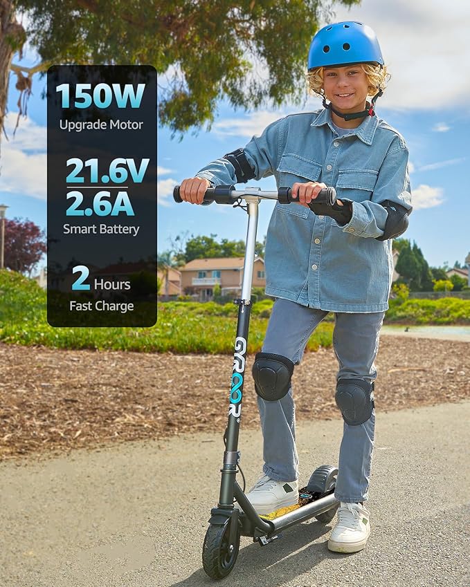 Gyroor H30 Max Electric Scooter for Kids, LED Dispaly, 150W Powerful Motor, Dual Brake System, Adjustable Height and Speed, Best Presents for Kids