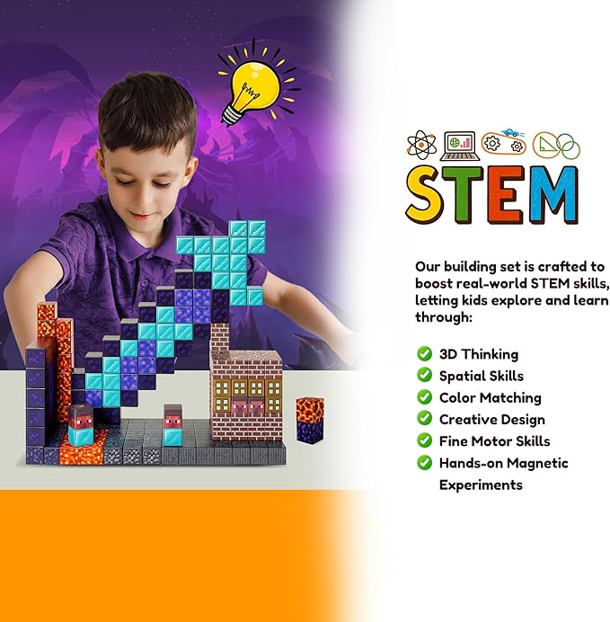 Magnetic Blocks 160PCS - Sword Theme Construction Cubes, STEM Preschool kit, Safe ABS no-Odor, CPC ASTM Certified, Travel-Ready Ages 3–12, Perfect for Birthday