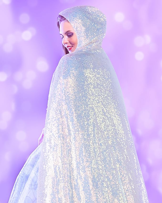 Suhine Halloween Sequins Women Princess Hooded Cape Costume Shiny Fairy Mermaid Cloaks for Cosplay Party God Christmas