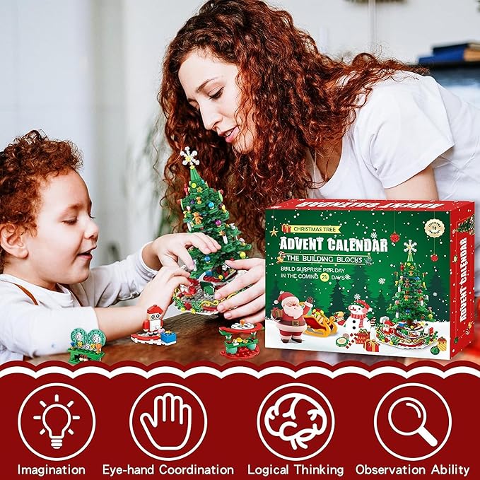 Advent Calendar 2025 Christmas Tree Building Blocks Set, 24 Days Christmas Countdown Building Block Kit, 24 IN 1 Christmas Building Blocks Toy Gift for Teens Girls Boys Adults Ages 6+