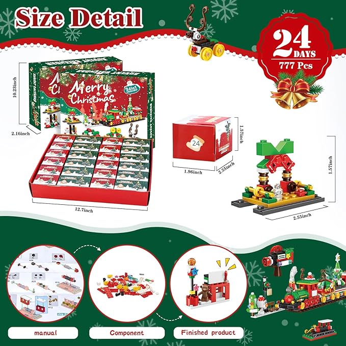 777 Pack Advent Calendar 2025 Building Block Kit-Train Set, 24-Day Countdown Toy Building Set Party Favors, Construction Toy Christmas Gift for Adults