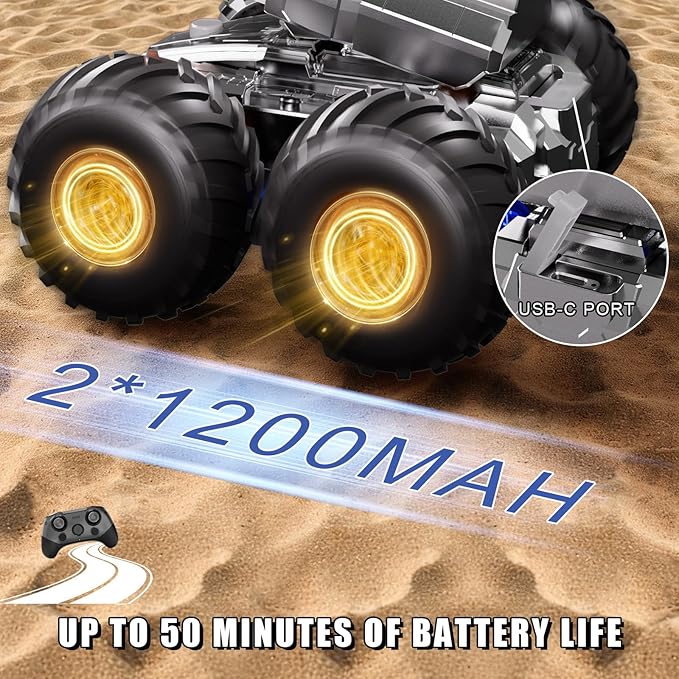 Waterproof Monster Truck Toy 4WD All-Terrain RC Cars, Amphibious Remote Control Car with Water Gun, Remote Control Boat Toys Gesture Sensing Rc Stunt Car, Birthday Gifts for Boys Age 8 9 10 11 12 Yrs