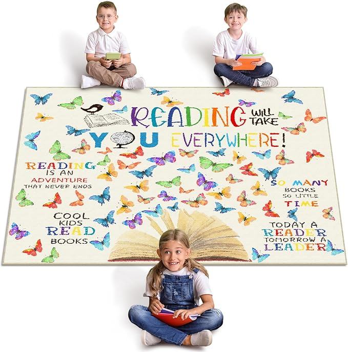 5 x 3.3 ft Large Classroom Rug Elementary Reading Educational Area Rug Kids Room Children Classroom Carpet Playroom Learning Colorful Square School Decor Seating Carpet 7 Seats