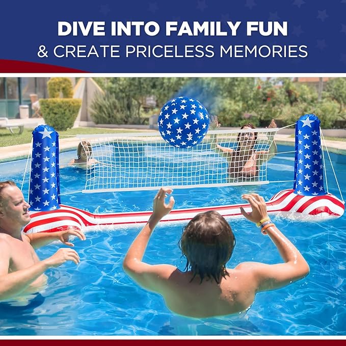 10.4' Larger Pool Volleyball Set - 2024 NEW Inground Pool Volleyball Net & Basketball Hoop, Inflatable Water Games for Adults and Family, Pool Floating Toys for Kids 8-12 | Teens Summer Floaties