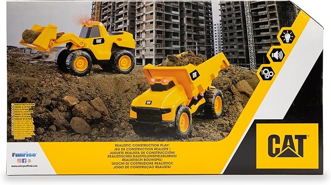CAT Construction Toys, Motorized Dump Truck Toy, 6 Unique Sounds, 2 Motorized Functions, Lights & Sounds, Includes 3 AA Batteries.