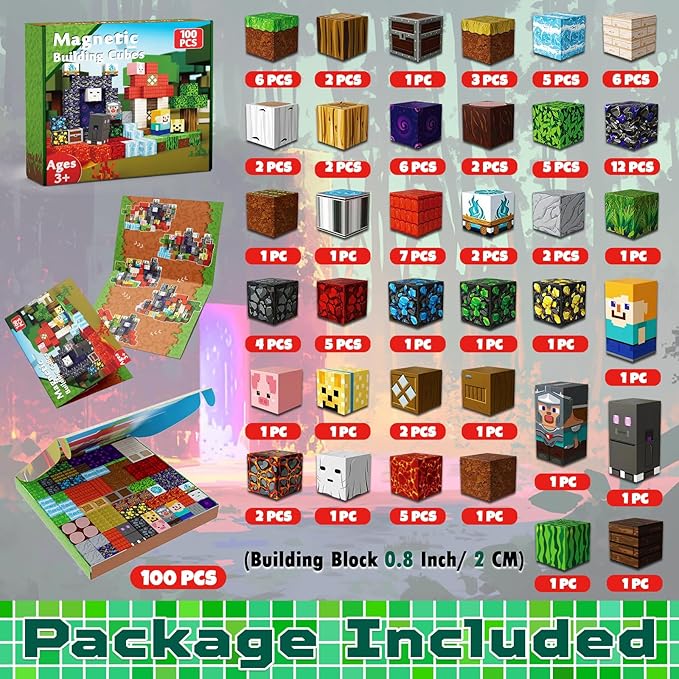 100 PCS 0.8in Magnetic Blocks - Magnet Toys for Kids, Magnetic Building Blocks Cubes, Stacking Magnets, School STEM Toys Birthday Gifts for Boys and Girls Age 3+ Years Old (Theme: Portal)
