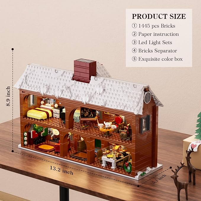 Little Women House Building Set with LED Light, Christmas Holiday Winter Snow House Kit, Compatible with Lego House Building Blocks Model Toys, Christmas or Festival Gifts (1445 PCS)