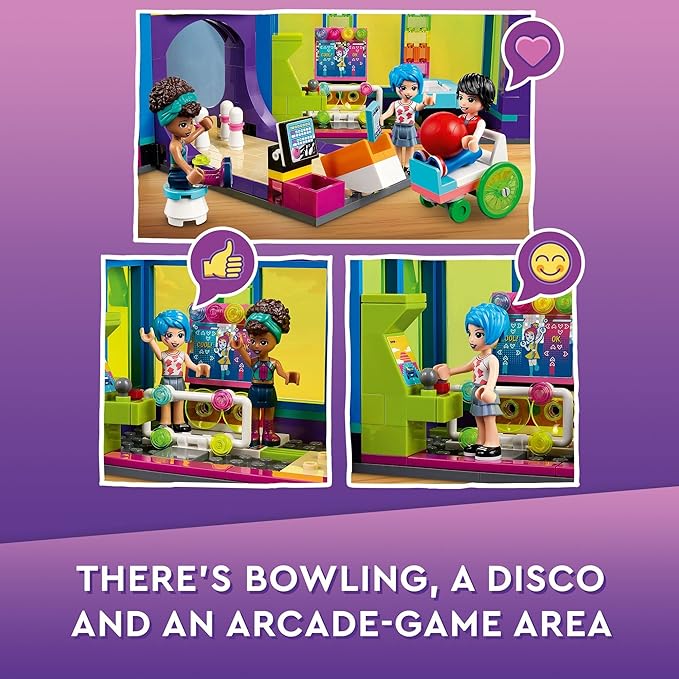 LEGO Friends Roller Disco Arcade Set 41708, Toy Bowling Game, Andrea Mini-Doll Included, Birthday Present Idea for Kids, Girls and Boys 7+, Fun Playset for Creative Play