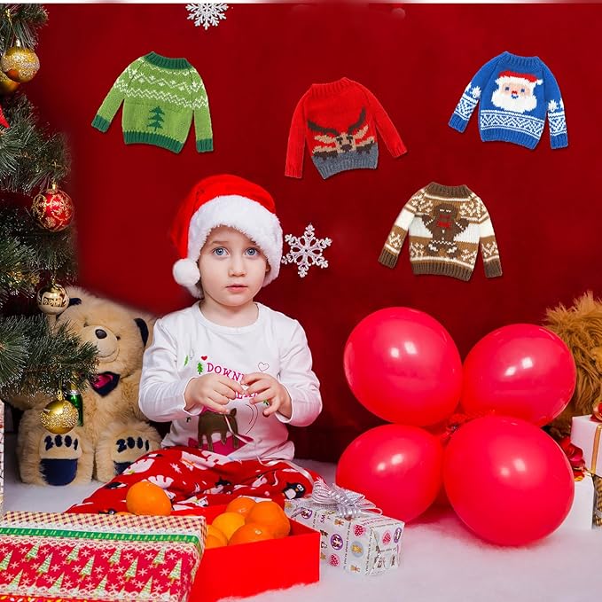 6 Pcs Christmas Doll Clothes Accessories Sweater Set Winter Christmas Doll Outfits Snowflake Snowman Print Knitted Clothing for Decor