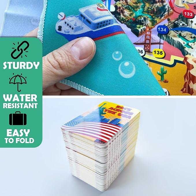 QUOKKA Board Game 1 to 10 Players - Learning, Educational - Geography, United States - 120 Question Cards, Top Facts - Indoor, Outdoor - Kids, Teens, Adults, Family