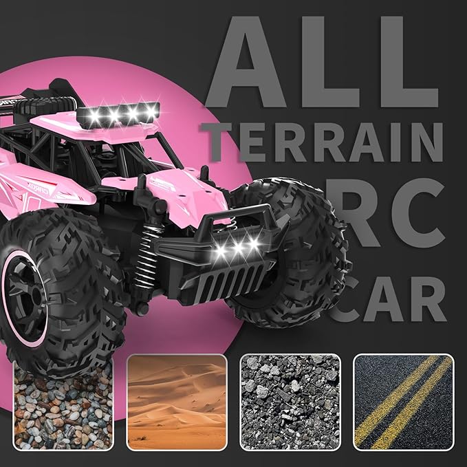 Carox Remote Control Car, 2.4GHz 25KM/H High Speed RC Car, 1:18 Off-Road Monster Truck with LED Lights and 1800mAh Rechargeable Battery – Ideal Gift for Boys 6+