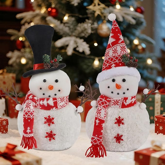 2 Pack 16 Inch Christmas Plush Snowman Doll Tabletop Decorations, Christmas Snowman Ornaments for Home Kitchen Xmas Holiday Party Decor